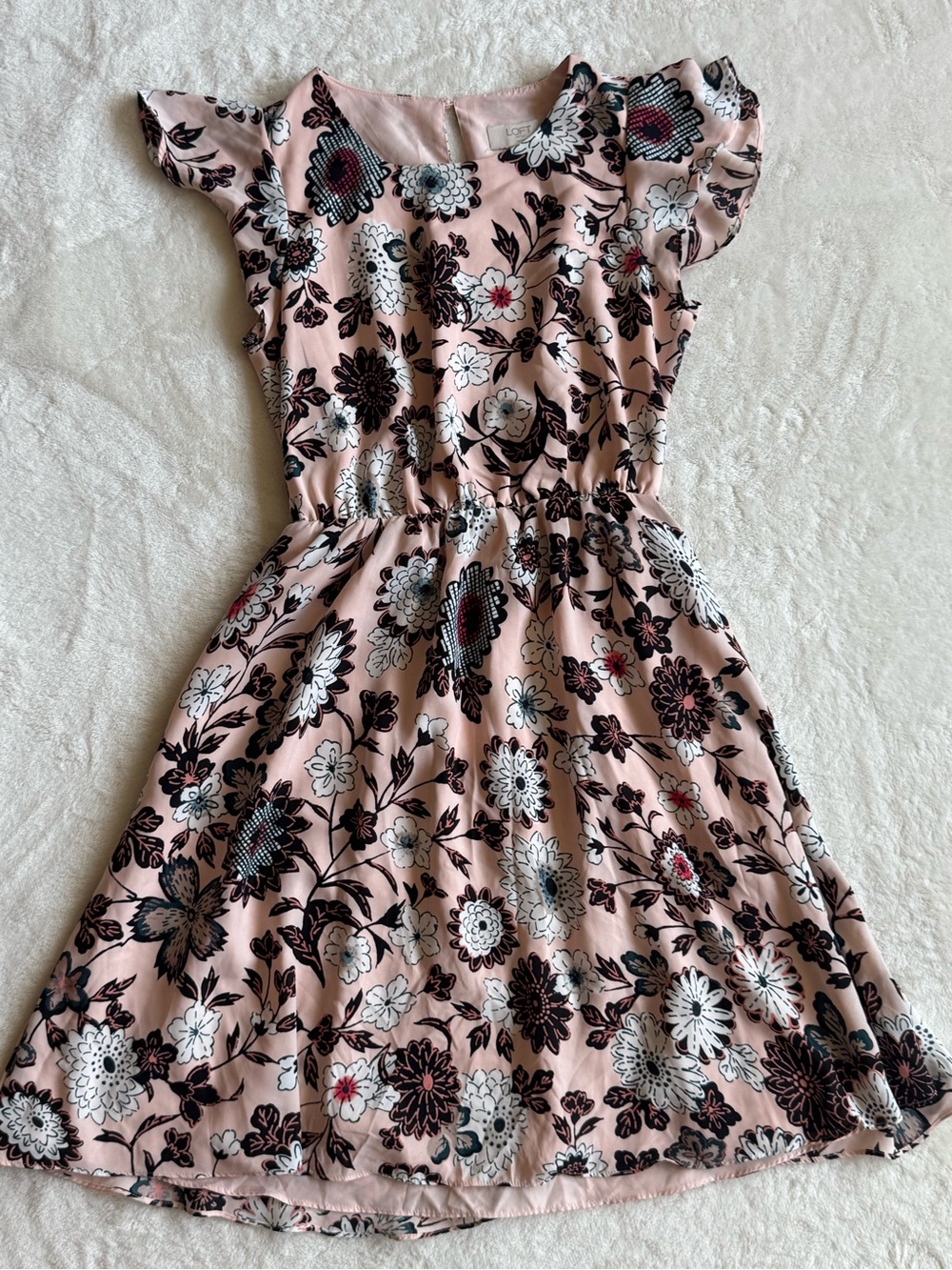 LOFT Floral Flutter Dress Petite XXSP Pink Floral